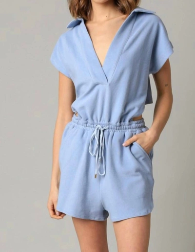 Shop Olivaceous Collared Romper In Blue