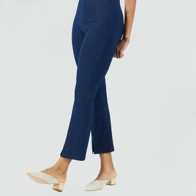 Shop Clara Sunwoo Solid Center Seam Soft Knit Ankle Pant With Slit-front Hem In Navy In Blue