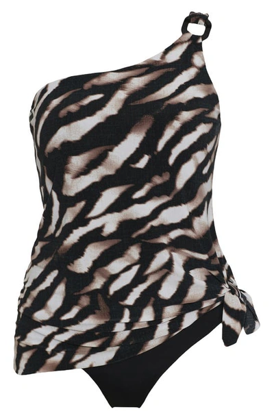 Shop Magicsuit Zimbabwe Animal Print One-shoulder Underwire One-piece Swimsuit In Black/ Brown