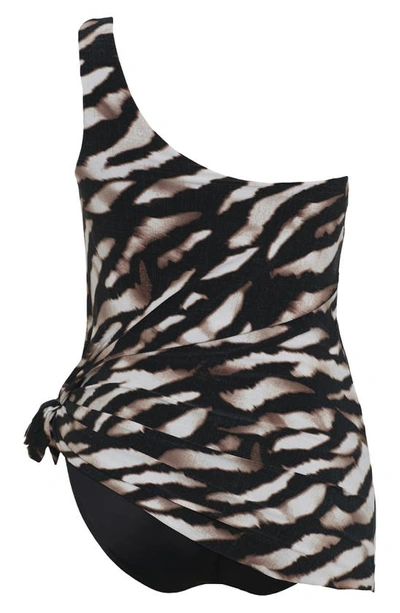 Shop Magicsuit Zimbabwe Animal Print One-shoulder Underwire One-piece Swimsuit In Black/ Brown