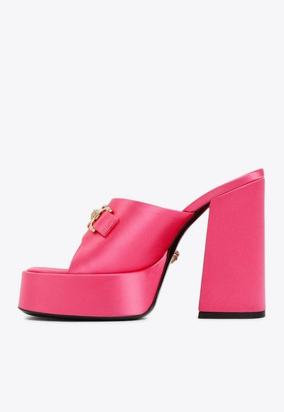 Shop Versace 120 Medusa Platform Satin Mules In Pink