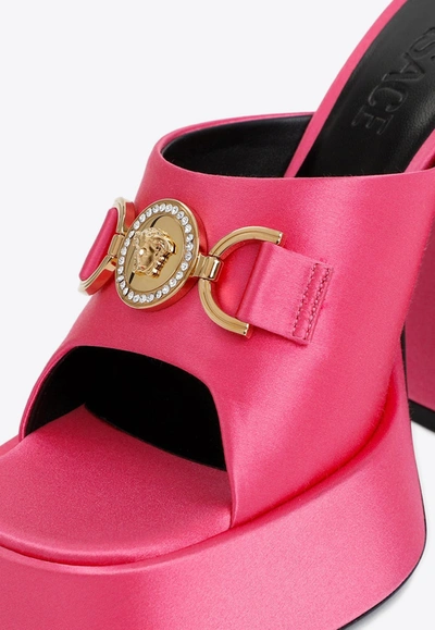 Shop Versace 120 Medusa Platform Satin Mules In Pink