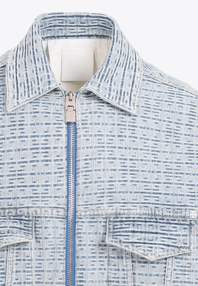 Shop Givenchy 4g Monogram Zip-up Denim Jacket In Blue