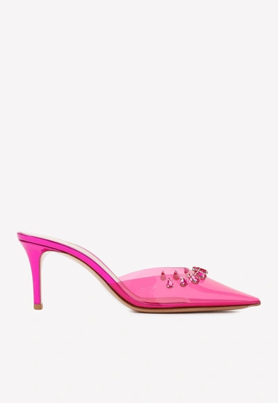 Shop Gianvito Rossi 70 Crystal-embellished Leather Mules In Pink