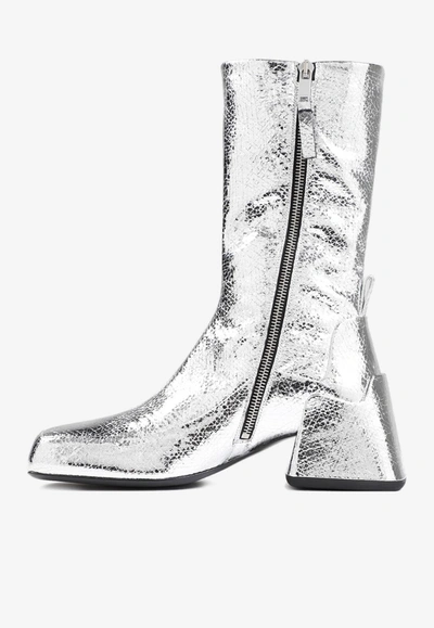 Shop Jil Sander 80 Crackled Metallic Ankle Boots In Silver