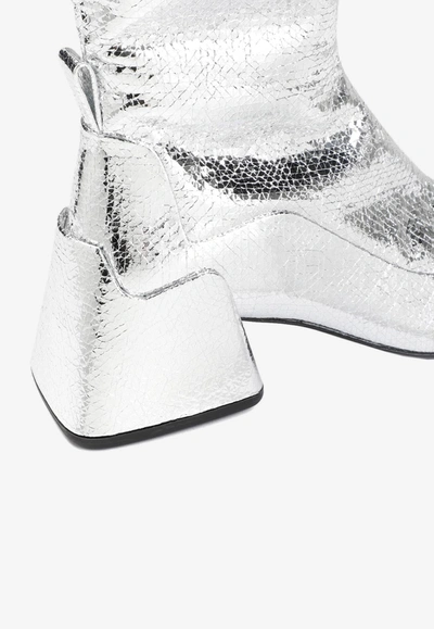 Shop Jil Sander 80 Crackled Metallic Ankle Boots In Silver