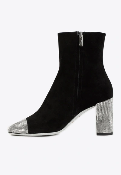 Shop René Caovilla 80 Crystal-embellished Suede Boots In Black