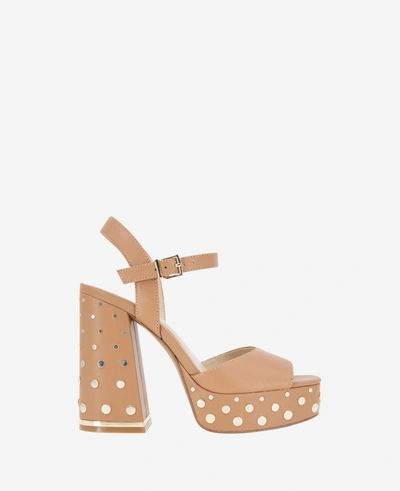 Shop Kenneth Cole Dolly Stud Ankle Strap Platform Heeled Sandal In Classic Tan