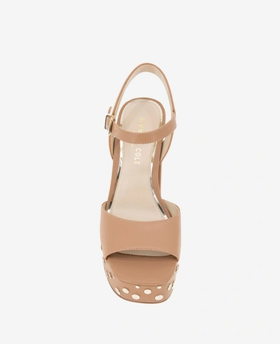 Kenneth Cole Dolly Stud Ankle Strap Platform Heeled Sandal In Classic Tan