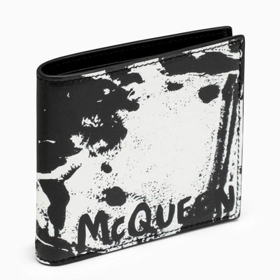 Shop Alexander Mcqueen Black/white Leather Wallet With Logo Men