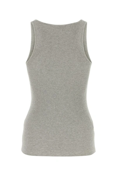 Shop Miu Miu Woman Grey Stretch Cotton Blend Tank Top In Gray