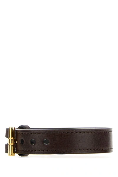 Shop Tom Ford Man Dark Brown Leather T Bracelet