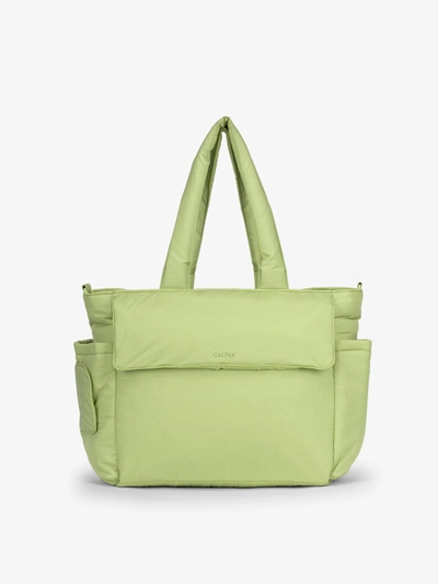 Shop Calpak Diaper Tote Bag With Laptop Sleeve In Lime