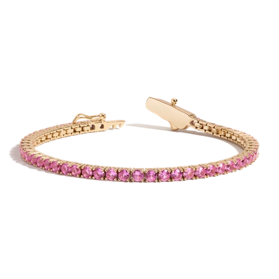 Shop Aurate New York Pink Sapphire Tennis Bracelet In Yellow