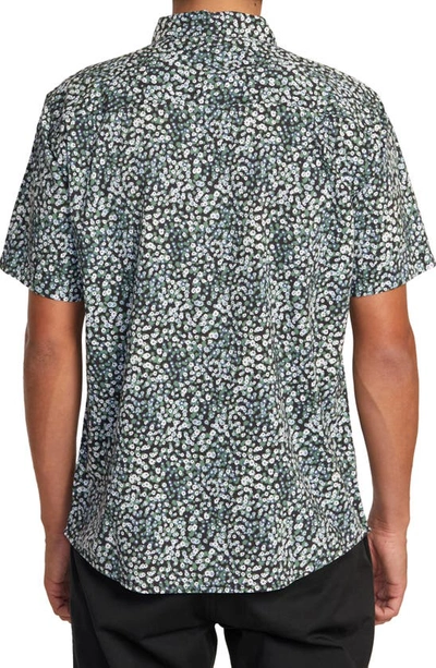 Shop Rvca Midnight Floral Regular Fit Short Sleeve Button-up Shirt In Balsam Green