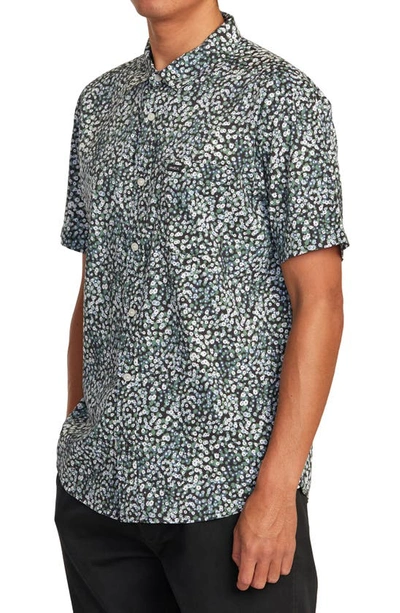Shop Rvca Midnight Floral Regular Fit Short Sleeve Button-up Shirt In Balsam Green