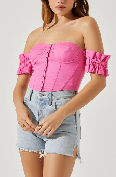 Shop Astr Off The Shoulder Ruffle Sleeve Crop Top In Pink