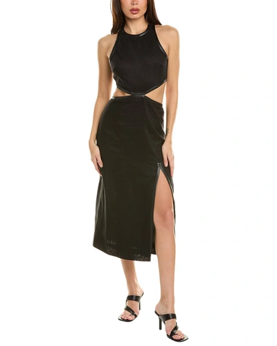 Shop Staud Delmore Linen Dress In Black