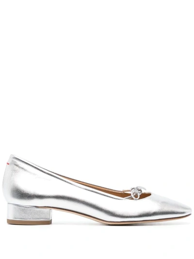 Shop Aeyde Darya Laminated Nappa Leather Silver Shoes In Grey