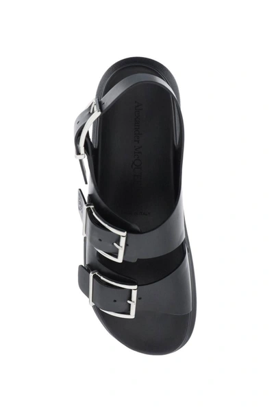 Shop Alexander Mcqueen Leather Sandals With Maxi Buckles In Black