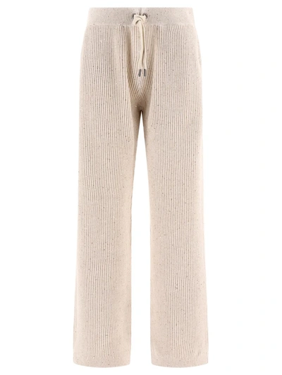 Shop Brunello Cucinelli Sequin-embellished Ribbed Trousers In Beige