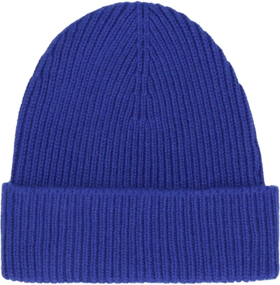 Shop Burberry Knitted Beanie In Blue