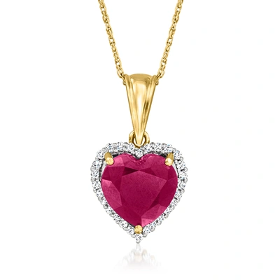Ross-simons Ruby Heart Pendant Necklace With . Diamonds In 14kt Yellow Gold In Red