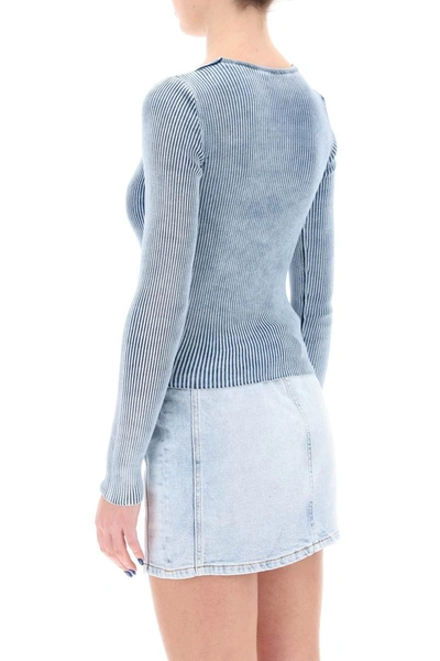 Shop Diesel M-teri Ribbed Sweater With Logo Plaque In Blue