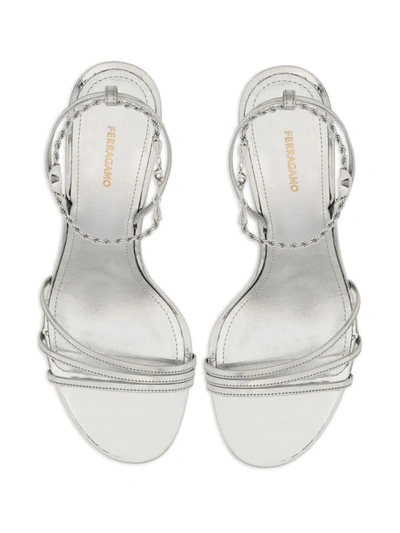 Shop Ferragamo Denise Chain Sandal Shoes In Grey