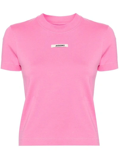 Shop Jacquemus Grosgrain Logo T-shirt Clothing In Pink & Purple
