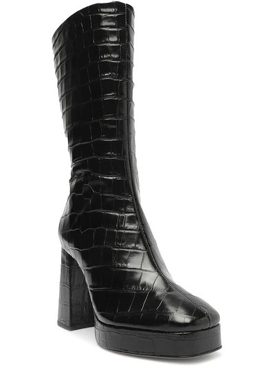 Shop Schutz Bota Salto Alto Womens Leather Croc Prints Platform Heels In Black