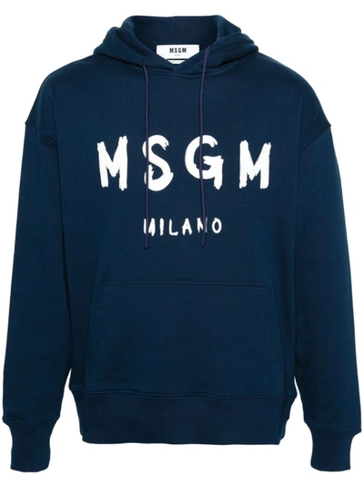 Shop Msgm Sweatshirt With Logo In Blue