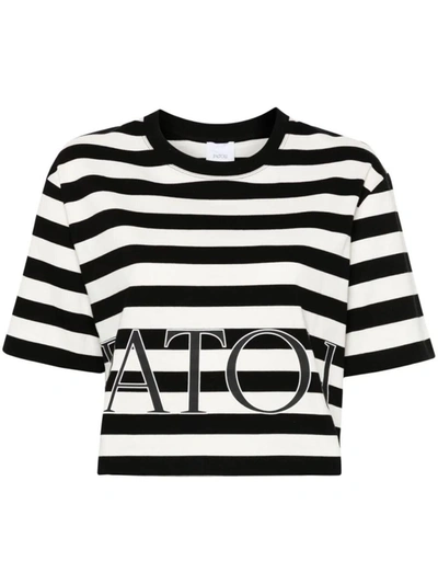 Shop Patou Striped Crop T-shirt Clothing In Black