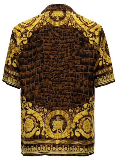 Shop Versace Yellow And Black Baroque Printed Silk Twill Shirt Man