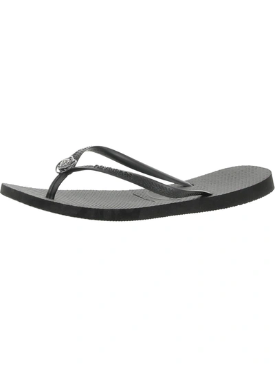 Shop Havaianas Womens Embellished Slip-on Thong Sandals In Black
