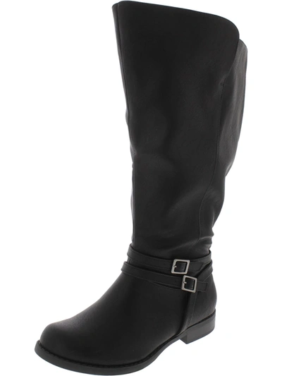 Shop Easy Street Bay Plus Womens Faux Leather Wide Calf Mid-calf Boots In Black