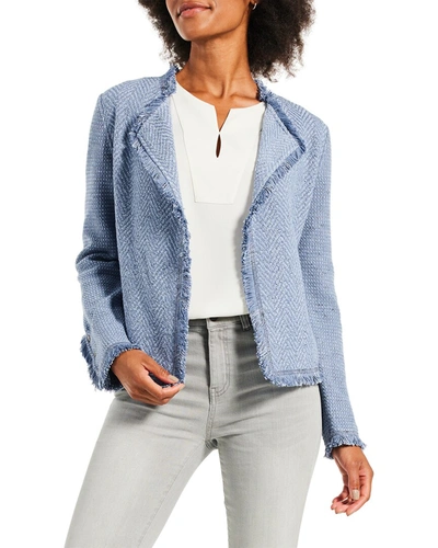 Shop Nic + Zoe Fringe Mix Knit Jacket In Blue