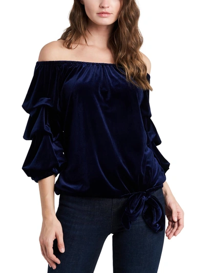 Shop Msk Womens Velvet Blouson Pullover Top In Blue