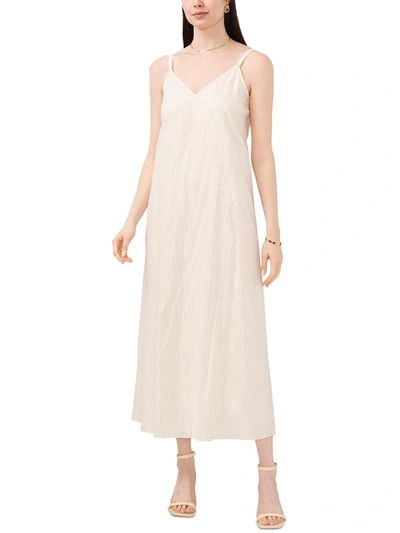 Shop Vince Camuto Womens Metallic Pinstripe Double V Neck Sundress In White