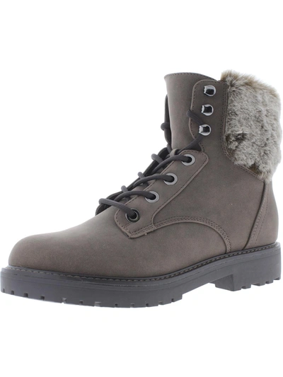 BANDOLINO WOMENS FAUX LEATHER FAUX FUR TRIM ANKLE BOOTS 