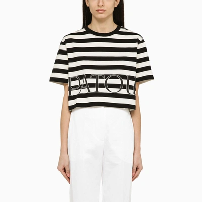 Shop Patou | Striped Cotton T-shirt With Logo In Black
