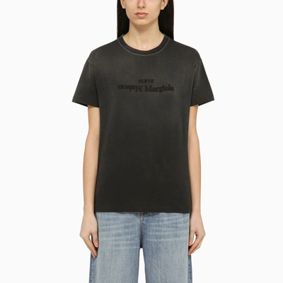 Shop Maison Margiela | Black Washed-out Cotton T-shirt With Reverse Logo In Grey