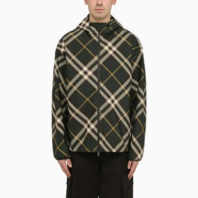 Shop Burberry | Check Pattern Hooded Jacket In Green