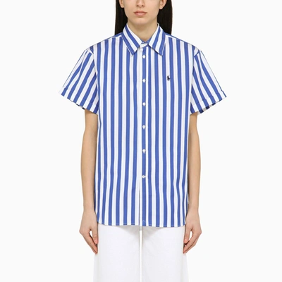 Shop Polo Ralph Lauren Blue/white Striped Short-sleeved Cotton Shirt