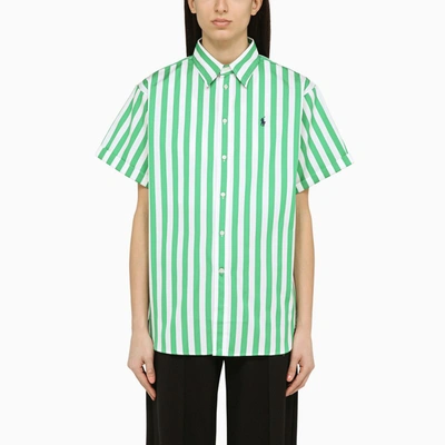 Shop Polo Ralph Lauren Green/white Striped Short-sleeved Cotton Shirt