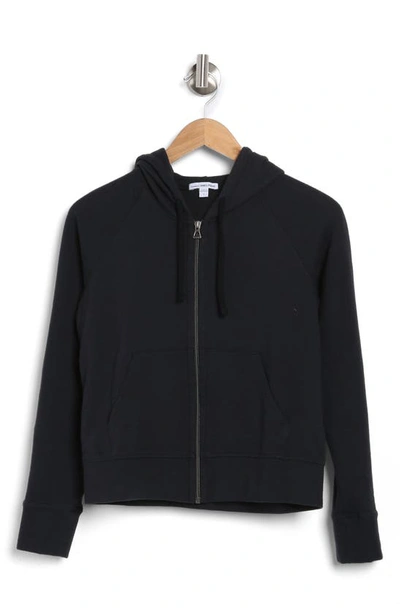 Shop James Perse French Terry Crop Zip Hoodie In Blue Oil