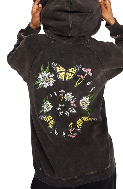 Shop Volcom Truly Stoked Floral Cotton Blend Graphic Hoodie In Black