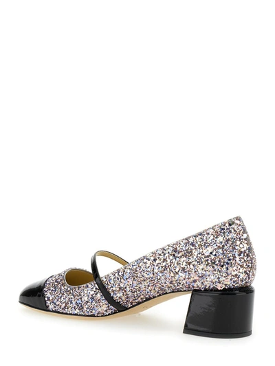 Shop Jimmy Choo 'elisa 45' Multicolor Pumps With Block Heel In Glitter Fabric And Patent Leather Woman