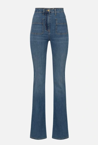 Elisabetta Franchi Women's Paw Jeans With Logo Plates In Blue Denim