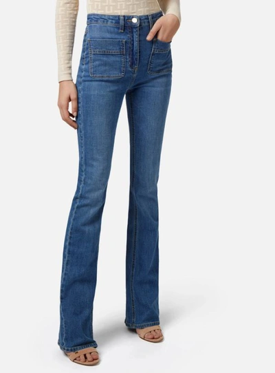 Elisabetta Franchi Women's Paw Jeans With Logo Plates In Blue Denim